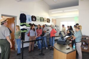 A group of guests in the Shark Valley Tram Tours gift shop.